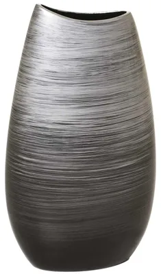 Produktbild von VIVANNO Dekovase Fiberglas KALAL Oval, Spiralschwarz hochglanz - 20x12x37 cm