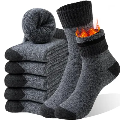 Productafbeelding van Thermosokken heren - Warme wintersokken - 5 paar - Maat 39-45 - Wollen wandelsokken