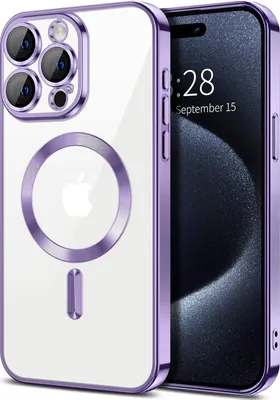 Produktbild von Magnetische Klar Hülle für iPhone 15 Pro Max, Kompatibel mit MagSafe, Elektroplattiert Handyhülle mit Kameraschutz Violett