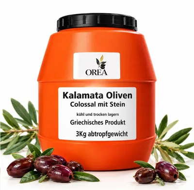 Produktbild von OREA Kalamata Oliven Colossal 3 kg – extra groß, mit Stein, original aus Griechenland