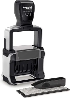 Produktbild von trodat Datumstempel Professional 4.0 Typomatic 5435 Gehäuse: gebürsteter Edelstahl, Farbe Griffkappe: schwarz - 1 Stück (5435PR4)