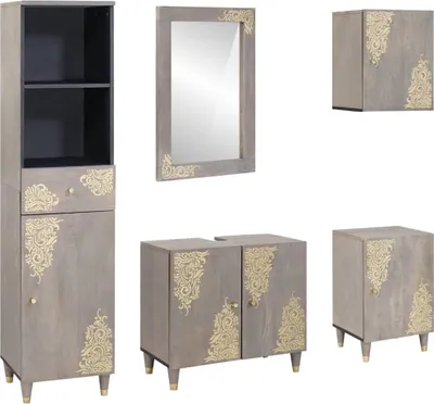 Image de Ensemble de 5 meubles de salle de bain, gris, dimensions : 62 x 33 x 58 cm