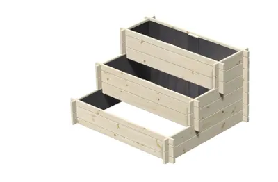 Produktbild von Stufenbeet mit 3 Stufen aus Kiefer natur Pflanzkasten Gemüsebeet Pflanztreppe für den Garten