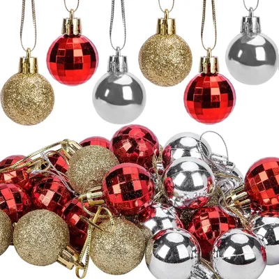Mini-Weihnachtskugeln 12er-Set, 3 cm, rot/gold/silber, mit Aufhänger