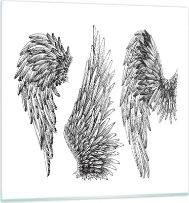 Produktbild von Bilder auf glas - Zeichnung Engel Flügel Federn - 70x70cm - Glasbilder - Wandbilder - Kunstdruck - zum Aufhängen bereit - Wanddekoration aus Glas - Glas Bilder - Wandbild auf Glas - GAC70x70-2950