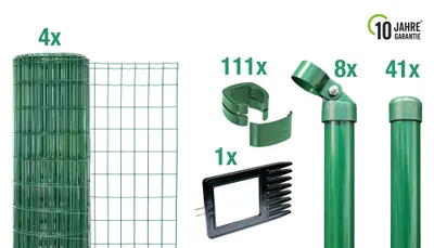 Zdjęcie produktu dla Alberts 668945 Fix-Clip Pro jako kompletny zestaw ogrodzeniowy, do osadzania w betonie, zielony, wysokość 102 cm, długość 75 m