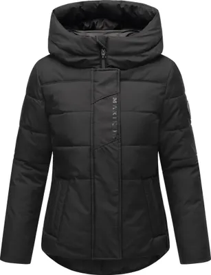 Produktbild von Marikoo Damen Winterjacke Kurz Outdoor Jacke Recycelt Vegan Teddyfell gefüttert Steppjacke mit hohem Kragen Elira Schwarz Gr: 40 - L