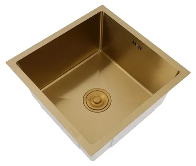 Zdjęcie produktu dla Zlewozmywak kuchenny - zlewozmywak do zabudowy 45x45 cm - jedno komorowy - montaż nakładany - stal nierdzewna 304 - z baterią - złoty