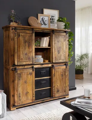 Produktbild von Highboard 150x160cm 'Railroad' Mango & Eisen
