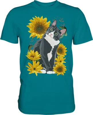 Produktbild von Sonnenblumen Katze T-Shirt Lustiges Garten Geschenk Gärtner – Diva Blue / M