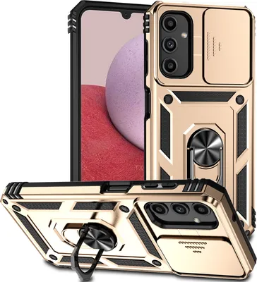 Produktbild von Galaxy A14 5G Hülle mit Schiebe Kamera Schutz und Ringhalter Ständer Robust Rüstung Schutzhülle für Samsung Galaxy A14 5G Gold