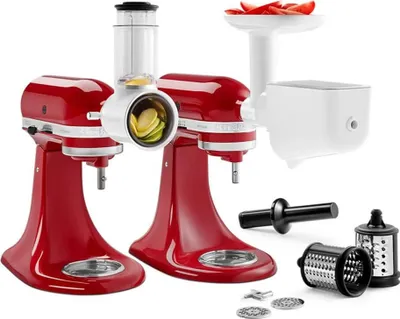 Produktbild von KitchenAid 5KSM2FPPC Zubehör Set Bundle für Küchenmaschinen, Fleischwolf, Pürieraufsatz, Gemüseschneider (5KSMFVSFGA + 5KSMVSA)