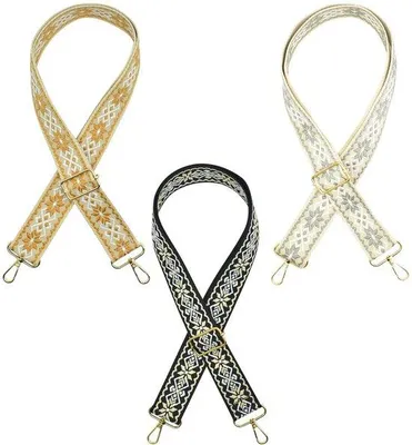 Image de Ibenzoa® : Lot de 3 sangles bohèmes réglables, avec motifs géométriques, pour remplacer les sangles de sacs à main, sacs à épaule et sacs à dos