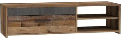 Immagine prodotto di PACO TV-Lowboard da 120 cm: 1 cassetto, 2 vani a giorno, effetto legno vintage e aspetto cemento scuro, mobile basso industriale per apparecchiature multimediali