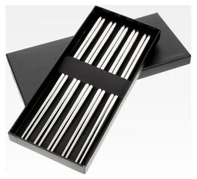 Produktbild von 5 Paar Rutschfeste Essstäbchen aus Edelstahl 304 mit Eingravierten Mustern und Glatter Oberfläche für Haushalt und Outdoor