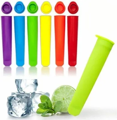 Produktbild von Set aus 6 Silikon-Eisformen, Eis am Stiel Formen mit Deckel, Eis-Pop-Maker, Wasser-Eisformen, Eis am Stiel, 100% lebensmittelechtes Silikon, BPA-frei, wiederverwendbare Formen für Kinder (bunt)