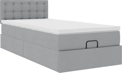 Produktbild von Ottoman-Bett mit Matratze Hellgrau 90x200 cm Stoff