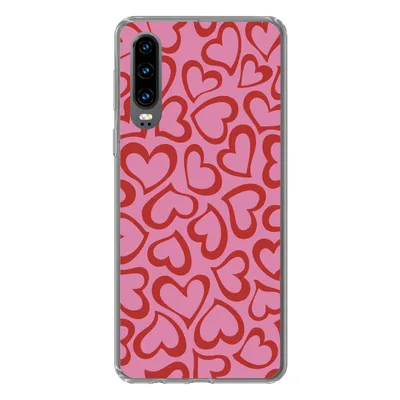 Produktbild von MuchoWow® Handyhülle Schutzhülle Hülle für Huawei P30 Eine Illustration der Tapete mit roten Herzen Silikon Softcase Handy Hülle - Kartenbesitzer