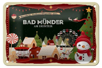 Produktbild von Blechschild Weihnachten Grüße aus BAD MÜNDER Geschenk Schild  18x12cm