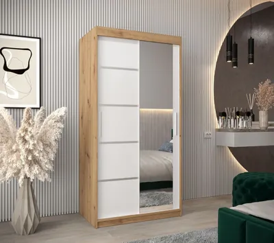 Produktbild von Spiegel-Kleiderschrank ADELA – 100 cm, Eiche artisan / weiß