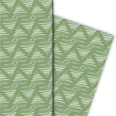 Produktbild von Weihnachts Geschenkpapier mit Weihnachtsbaum Merry Christmas, grün - G8229, 32 x 48cm