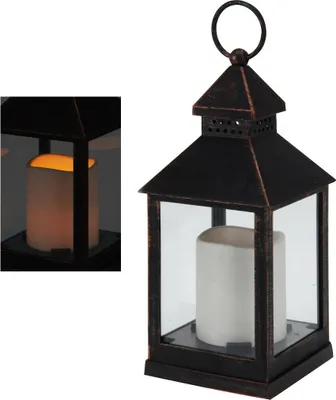 Obrázok produktu pre Kovový lampáš s LED sviečkou - 23 cm - stolový dekor na okno s časovačom na batérie