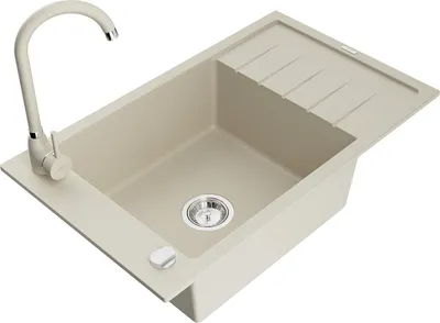 Produktbild von Mexen Elias Granitspüle 1-beckig mit Abtropffläche und Küchenarmatur Telma, beige - 6511-69-670200-69