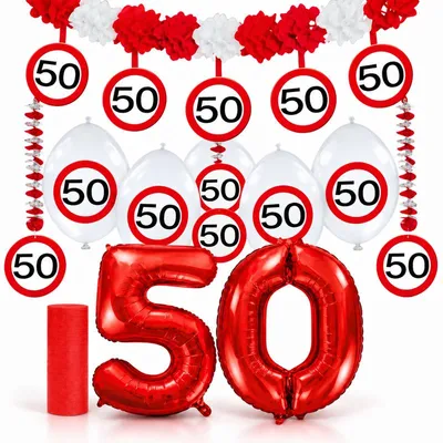 Produktbild von 50. Geburtstag Verkehrsschild Party Deko Set rot weiß Mann Frau Partyset