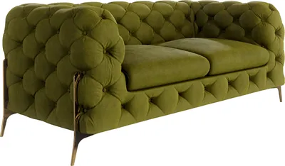 Produktbild von S-STYLE MÖBEL - Chesterfield Sofa 2-Sitzer Nova mit Goldene Metall Füßen aus Olive Samtstoff, B/T/H: 185 cm/ 100 cm/ 75 cm