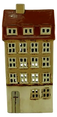 Produktbild von Windlicht Haus für Teelicht aus Keramik (Hellbraun 11x8,5x24cm)