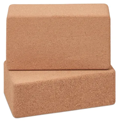 Obrázek produktu pro Relaxdays bloky na jógu, sada 2 ks, korkové bloky na jógu, pro cvičení jógy, rozměry: 12 x 22,5 x 7 cm, protiskluzové kostky na jógu, přírodní