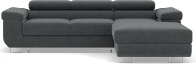 Image de Best Mobilier Pablo - canapé d'angle droit - 6 places - convertible avec coffre et têtières réglables - en velours côtelé , Gris