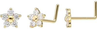 Produktbild von Nasenpiercing, Nasenstecker 14/18 Karat Gold Nasenstecker L-Form MOISSANIT-BLUME
