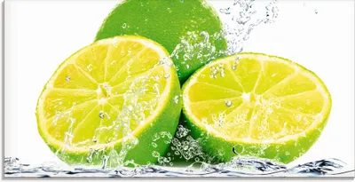 Produktbild von ARTland Glasbild Limette mit Spritzwasser Größe: 100x50 cm