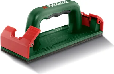 A product shot of a Parkside hand sander on a white background.
