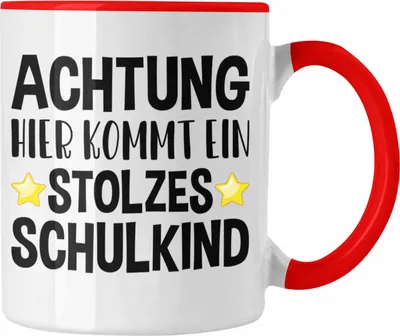 Produktbild von Trendation - Einschulung Junge Mädchen Geschenk Schultüte Füllung Tasse Schulstart 1. Schultag Schuleinführung Schulanfang Geschenkidee 2023 Schulkind Lustig (Rot)