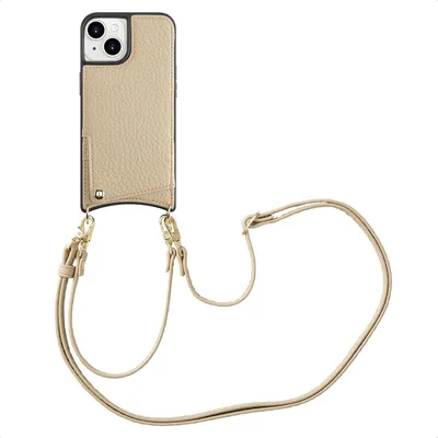 Zdjęcie produktu dla Etui na telefon Selencia Nova z kablem i uchwytem na kartę do Apple iPhone 15 - beżowe