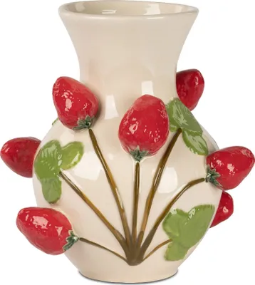 Produktbild von Dekovase ERDBEEREN rund H. 28cm creme rot aus Keramik Formano