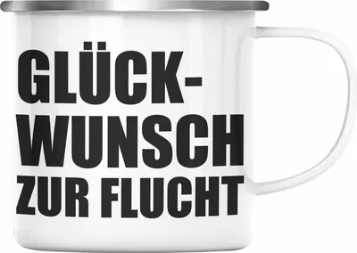 Produktbild von Trendation - Jobwechsel Emaille Tasse Geschenk Kollegin Kollege Lustig Abschiedsgeschenk Sprüche Glückwunsch Zur Flucht Emaille Emaille Tasse (Silber)