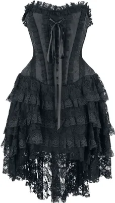 Produktbild von Gothicana by EMP Damen Schwarzes Gothic Kleid mit Korsage und Vokuhila Rock L