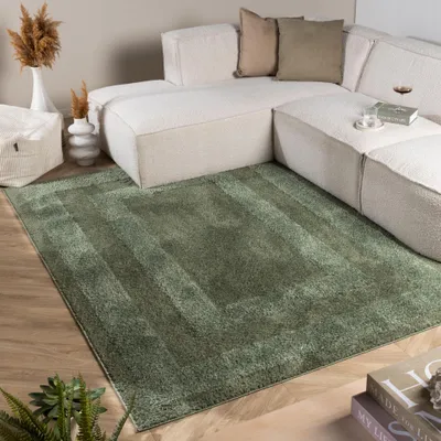 Produktbild von Volero - Teppich Skandinavisch - Lova Border Grün - 140x200 cm - Wohnzimmer, Schlafzimmer, Jugendzimmer - Skandinavisch, Japandi