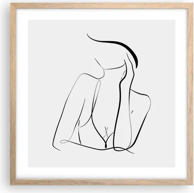 Produktbild von Gerahmtes Poster - Rahmen in heller Eiche - Frau Linien Minimalismus - 50x50 cm - Wand Bild - Wanddeko - Wandbilder - Kunstposter - Wandposter - Bilderrahmen - Bilder - Kunstdruck - P2NAC50x50-4488