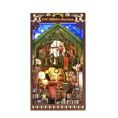 Imagen del producto de THAR Book Nook: Oficina de Asuntos Felinos – Miniatura de madera con iluminación de doble cara, kit de construcción para montar tú mismo
