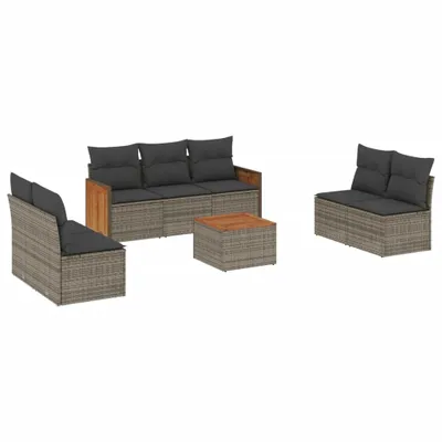 Produktbild von 8-tlg. Garten-Sofagarnitur mit Kissen Grau Poly Rattan