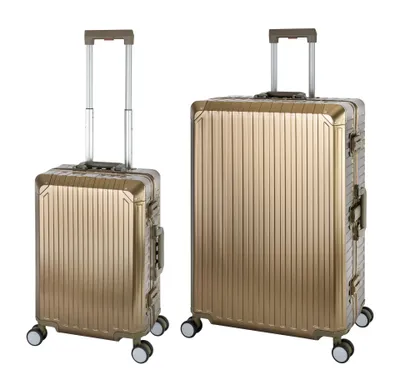 Produktbild von Travelhouse Tokyo Alu Reisekoffer Champagner S-55cm & XL-78cm Hartschalenkoffer Reise Trolley Koffer Set