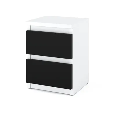 Image de STIV Möbel | Table de chevet blanc mat/noir mat 30x30x40 cm | 2 tiroirs | Petite table de chambre | Table de chevet moderne avec contraste