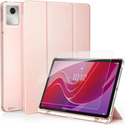 Zdjęcie produktu dla Etui z folią ochronną dla Lenovo Tab M11 TB330 (2024), bardzo cienkie, z funkcją podstawki, z uchwytem na rysik S Pen, kolor różowy