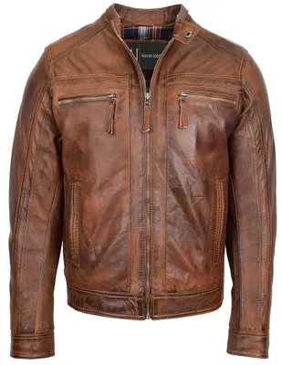 Immagine prodotto di Giacca da motociclista da uomo - Colletto a coste vintage - Marrone