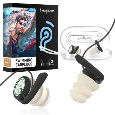 Produktbild von Schwimm-Ohrstöpsel für Erwachsene, 2 Paar, wiederverwendbar, Silikon, wasserdicht, Schwarz/Weiß