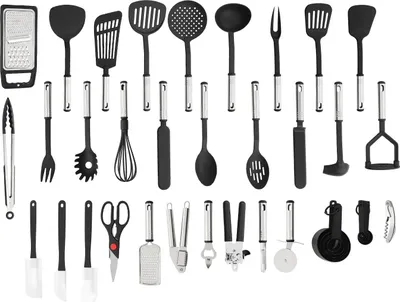 Produktbild von Küchenutensilien-Set - Küchenhelfer & Kochbesteck - 40-teilig - Edelstahl - Schwarz